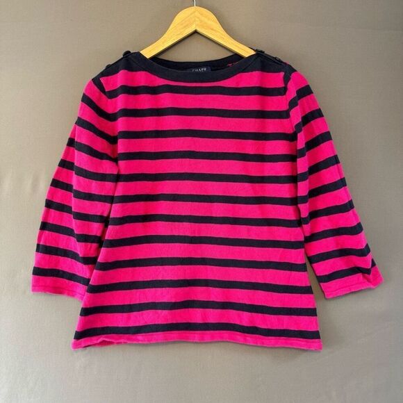 Chaps Ralph Lauren Women’s Long Sleeve Striped Knit Shirt Size Large Cotton - Picture 1 of 12